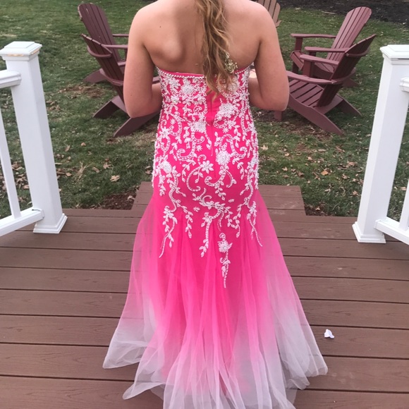Dresses & Skirts - Hot pink ombré beaded prom dress